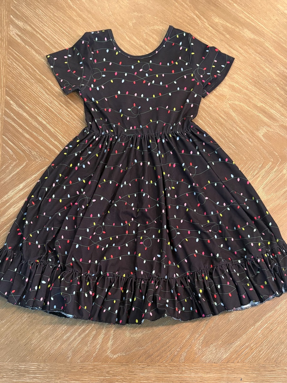 Little Stockings Girlhood Christmas Light Print Ruffle Dress